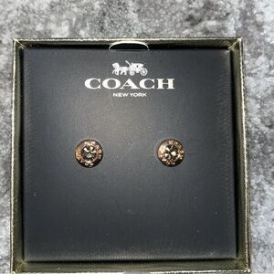 Coach Gold-Tone Open Circle Stone Stud Earrings